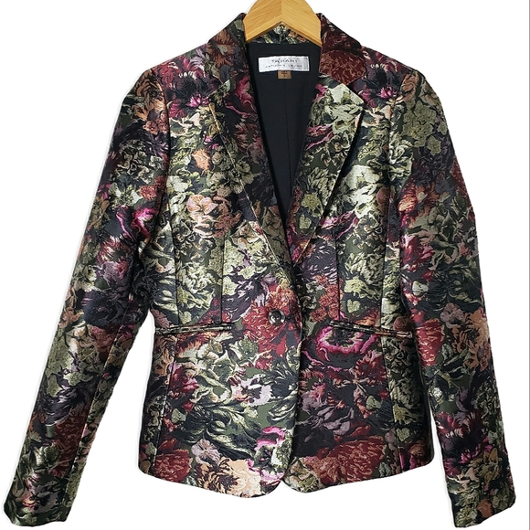 EUC Tahari by Arthur S. Levine Floral Jacquard Satin One Button Blazer Size 2 - Picture 1 of 12